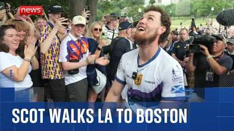 Watch moment Scotland fan completes epic trek to World Cup
