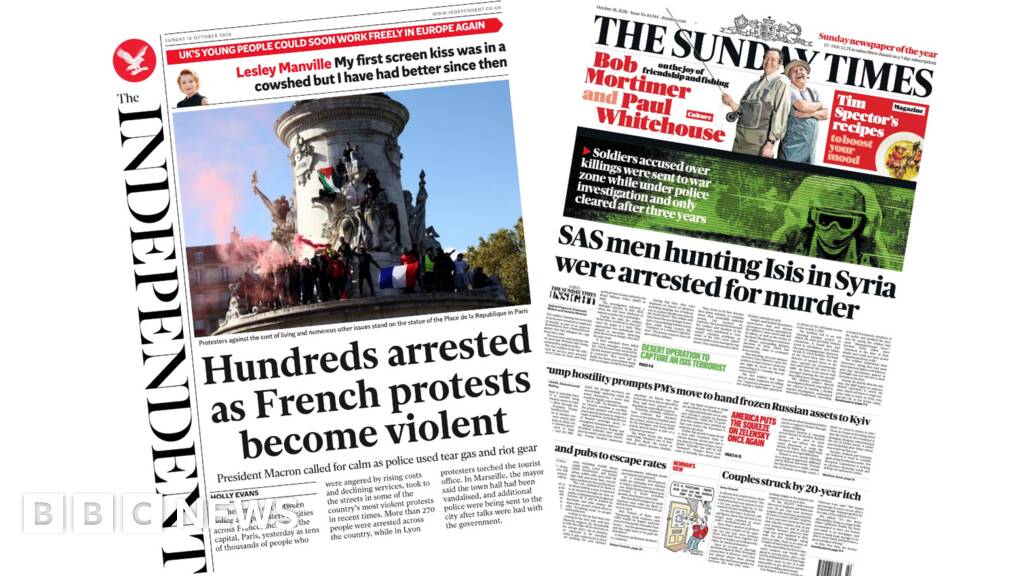 'French protests become violent' and SAS men 'arrested for murder'