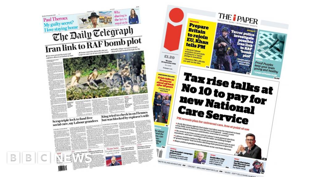 'Iran link to RAF bomb plot' and 'Tax rise talks at No 10'