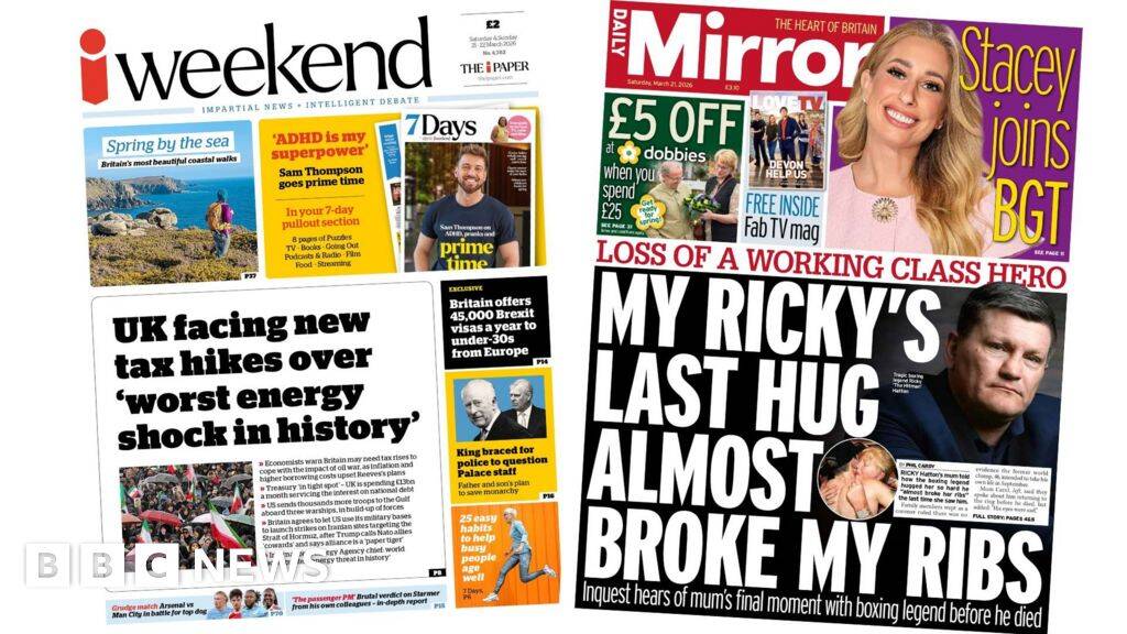 'UK facing new tax hikes' and 'My Ricky's last hug'