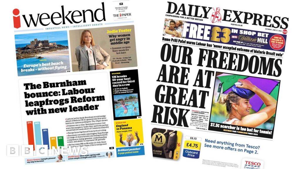 'Burnham election call' and 'Too hot for tennis'
