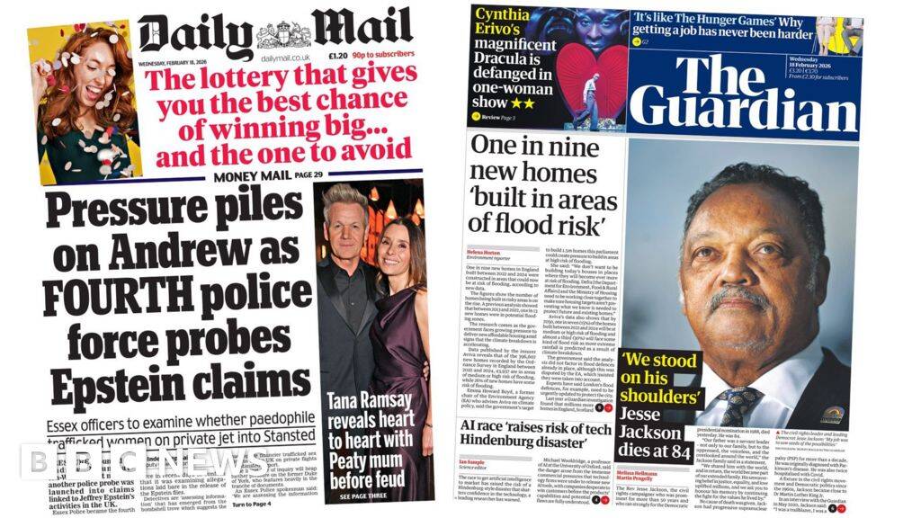 'Pressure piles on Andrew' and 'Jesse Jackson dies at 84'