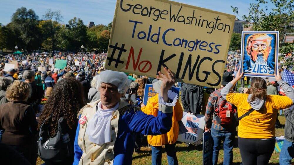 Crowds start to gather for anti-Trump ‘No Kings’ rallies