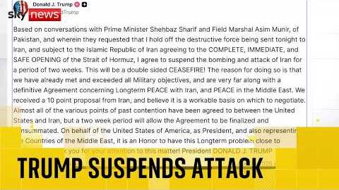 BREAKING: Trump agrees to suspend bombing Iran for two weeks