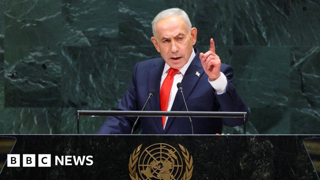 Netanyahu defends Israeli military action as delegates walk out before UN speech