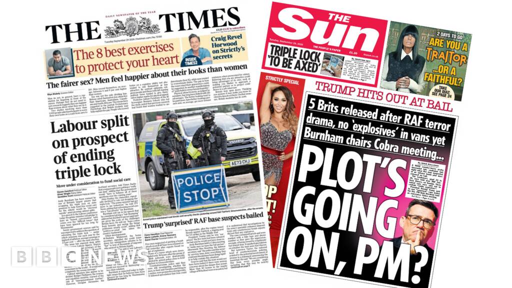 'Labour split on triple lock' and 'Plot's going on, PM?'