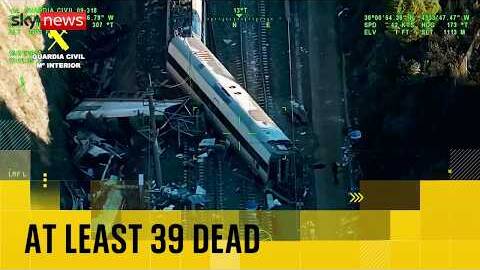 New aerial images of train derailment in Spain