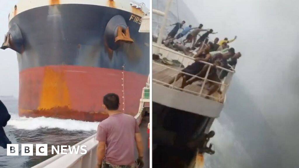 Watch: Dramatic moment a cargo ship crashes into another vessel