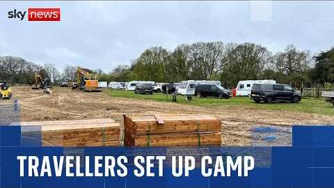 Travellers met by unhappy locals as they set up camp in southern England