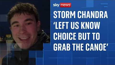 Storm Chandra forces family to commute by canoe