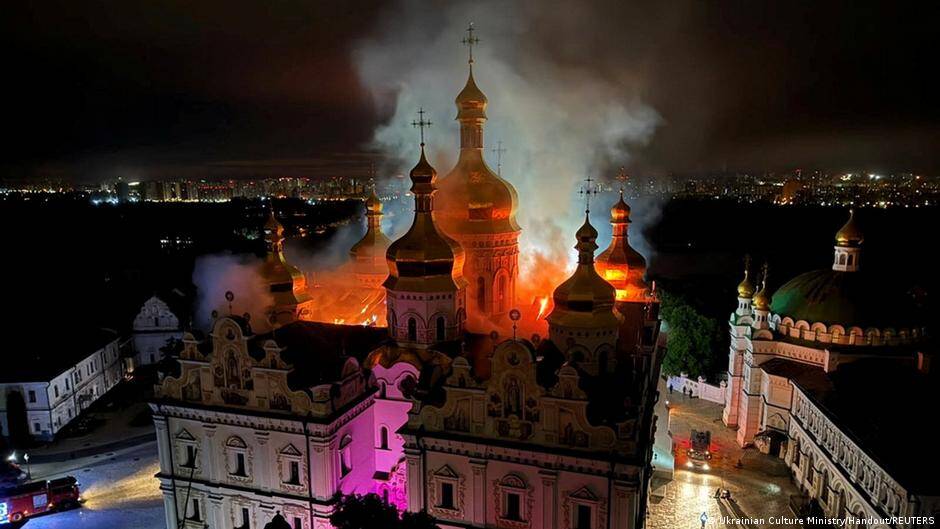 Russia strikes leave historic Kyiv cathedral in flames