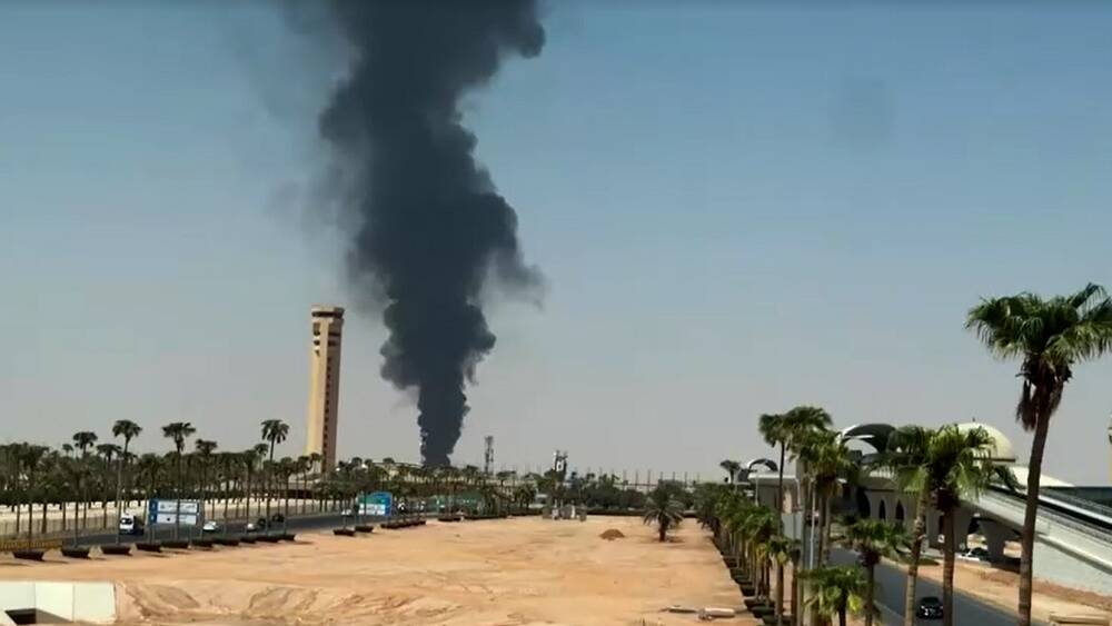 Flames and large plume of black smoke seen rising near Riyadh airport