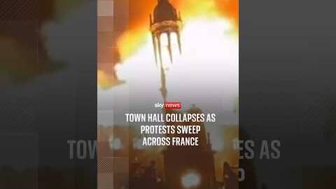 Moment town hall collapses as protests sweep across France