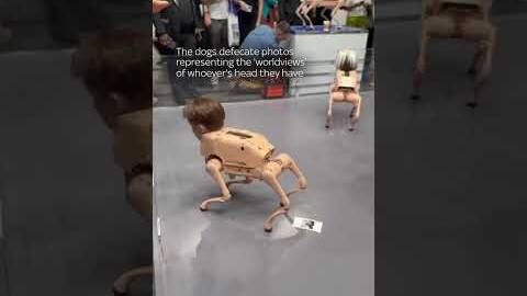 Billionaires' heads on photo-defecating robotic dogs art installation grabs attention